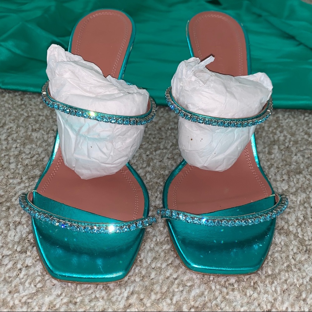 Amina Muaddi Gilda Crystal Heels in Mermaid